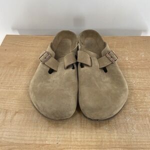 Birkenstock Taupe Suede Clog Sandals with Buckle